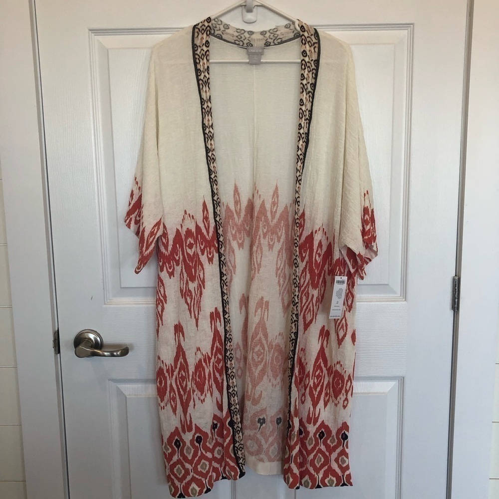 Chico’s Beachcomber lightweight cardigan open front side slits Size L